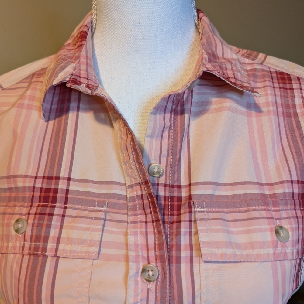 Eddie Bauer Pink Plaid Button-Up Short Sleeve Outdoor Shirt - Picture 3 of 13
